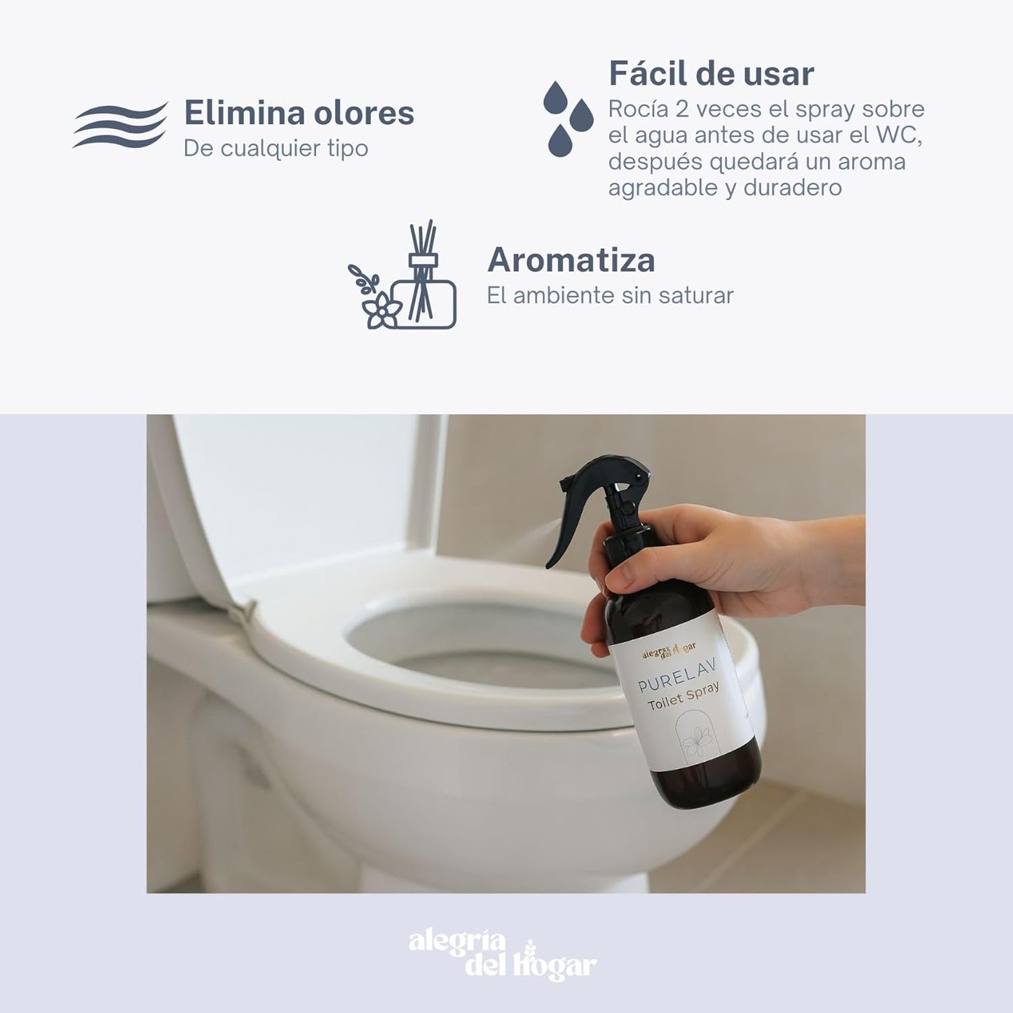 PureLav  Spray Eliminador de Olores para WC 250 ml – Toilet Spray Neutraliza Aromas con Aceites Esenciales de Lavanda, Vainilla y Limón